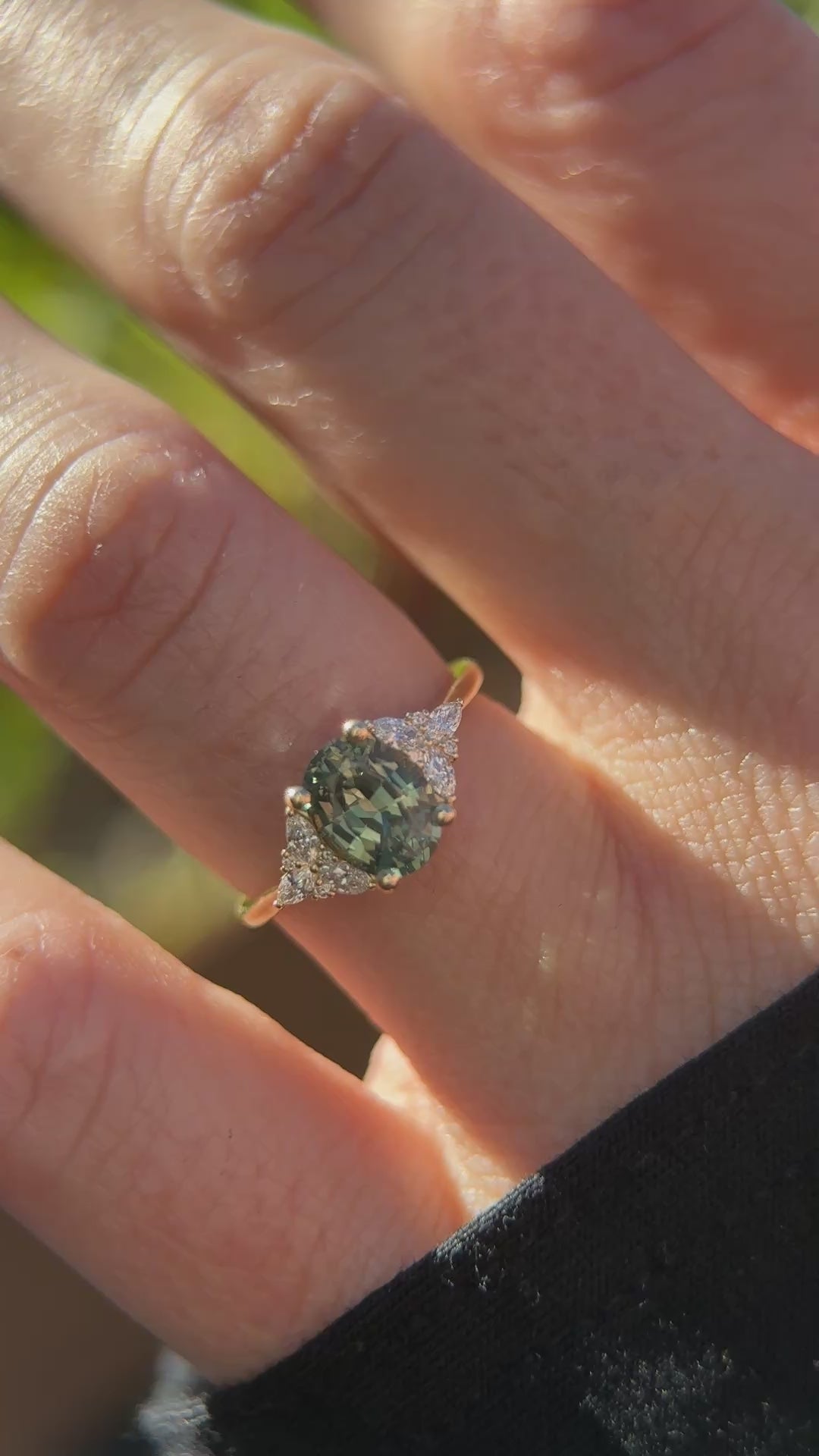 The Meadow Ring | 1.5 CT Oval Green Montana Sapphire