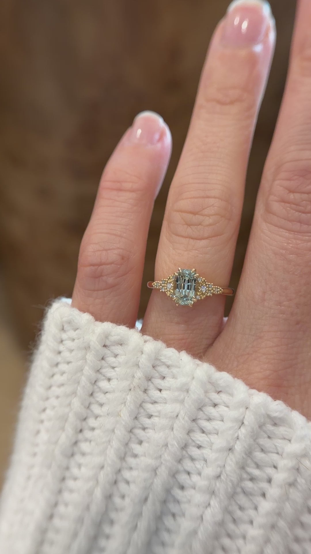 The Art Deco Maeve Ring | 1.55 CT Elongated Cushion Mint Green Sapphire