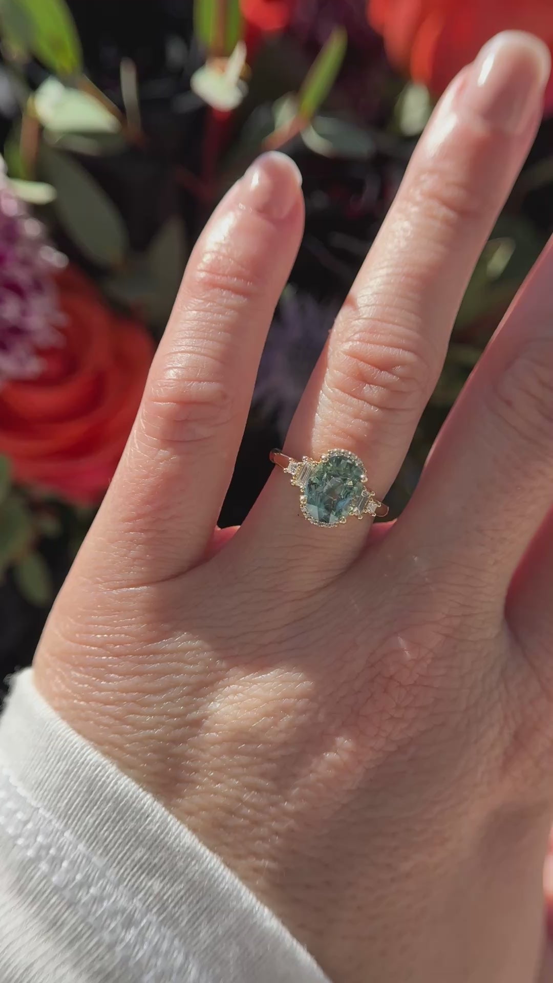 The Sura Ring | 3.97 CT Oval Teal Green Sapphire