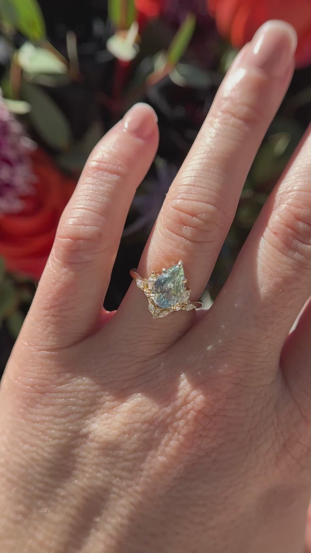 The Aurora Ring | 3.11 CT Pear Light Blue Bicolor Sapphire