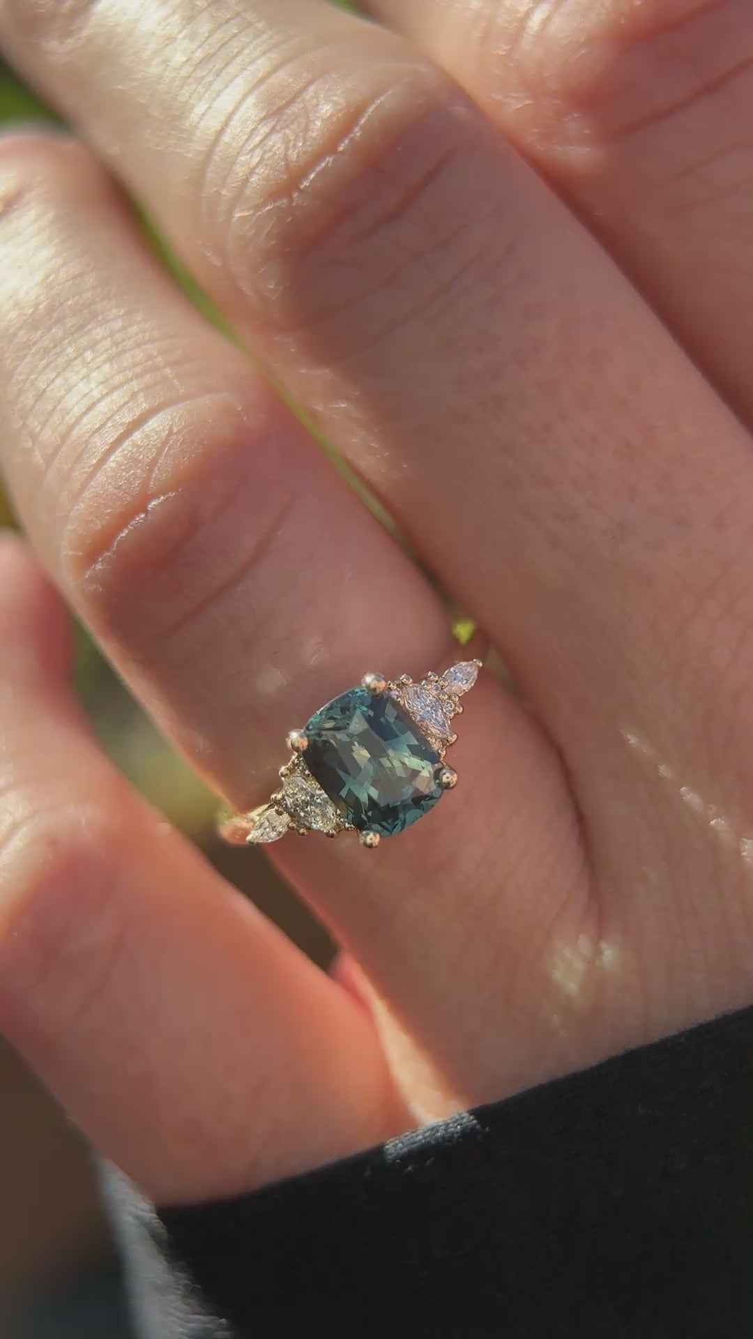 The Maeve Ring | 2.06 CT Cushion Teal Sapphire