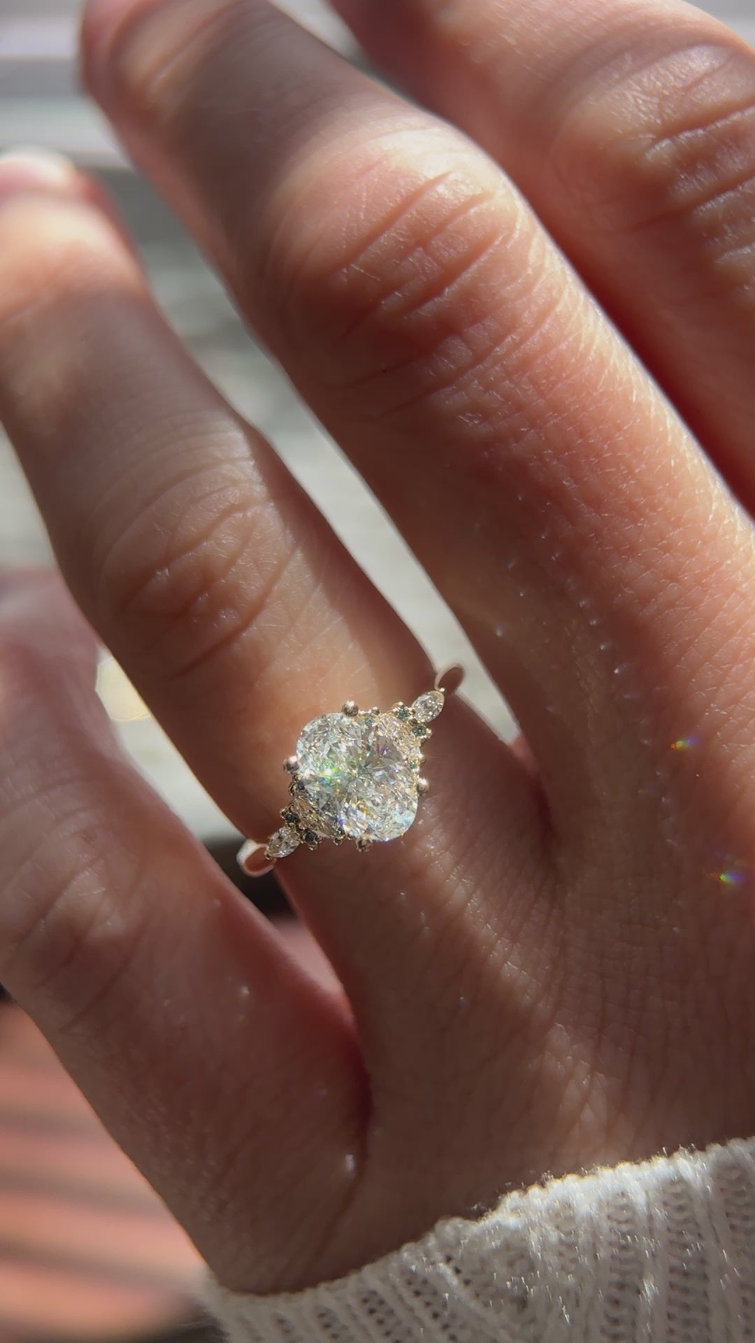 The Maeve Ring | Oval Diamond + Round Blue Diamond Accents