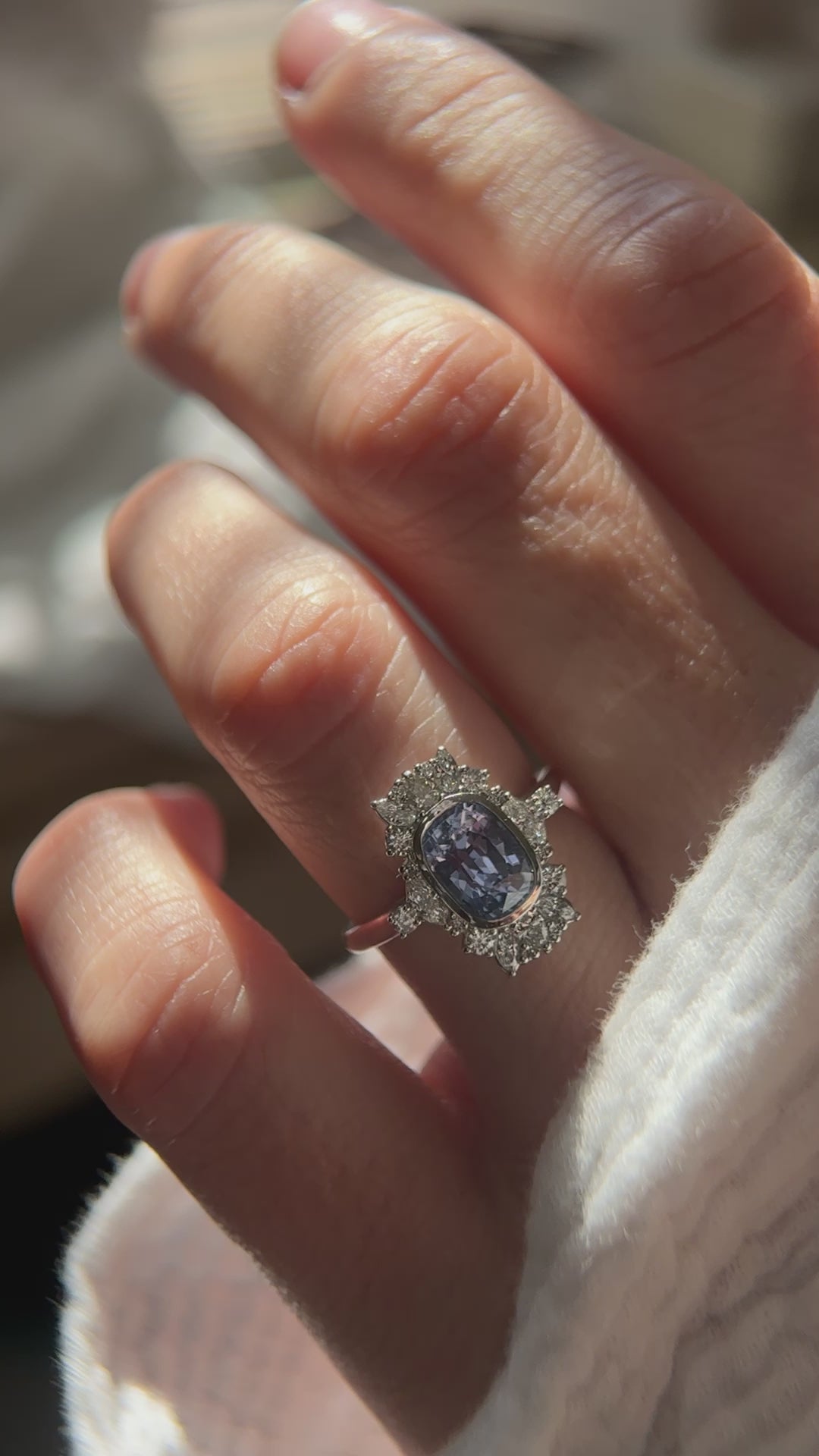 The Lace Ring | 2 CT Elongated Cushion Light Blue Sapphire