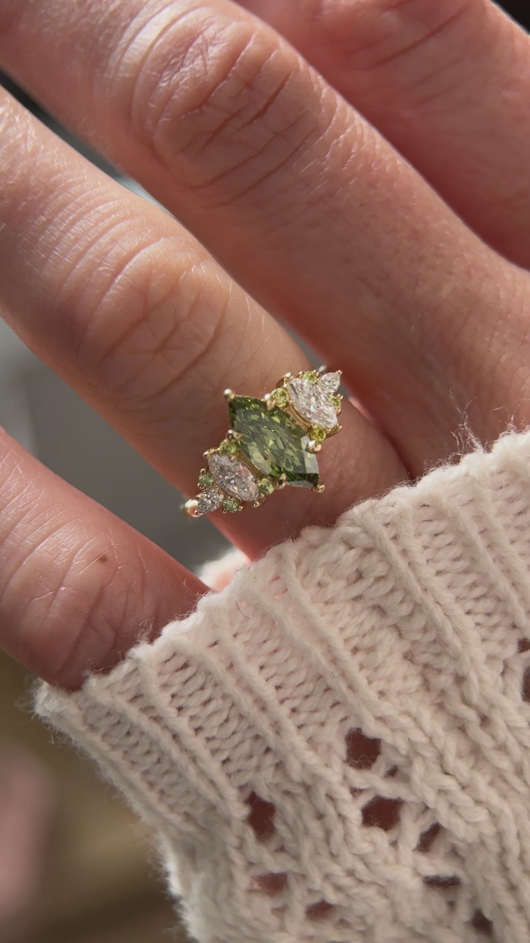 The Maeve Ring - 1 CT Marquise Green Lab Diamond + Demantoid Garnet