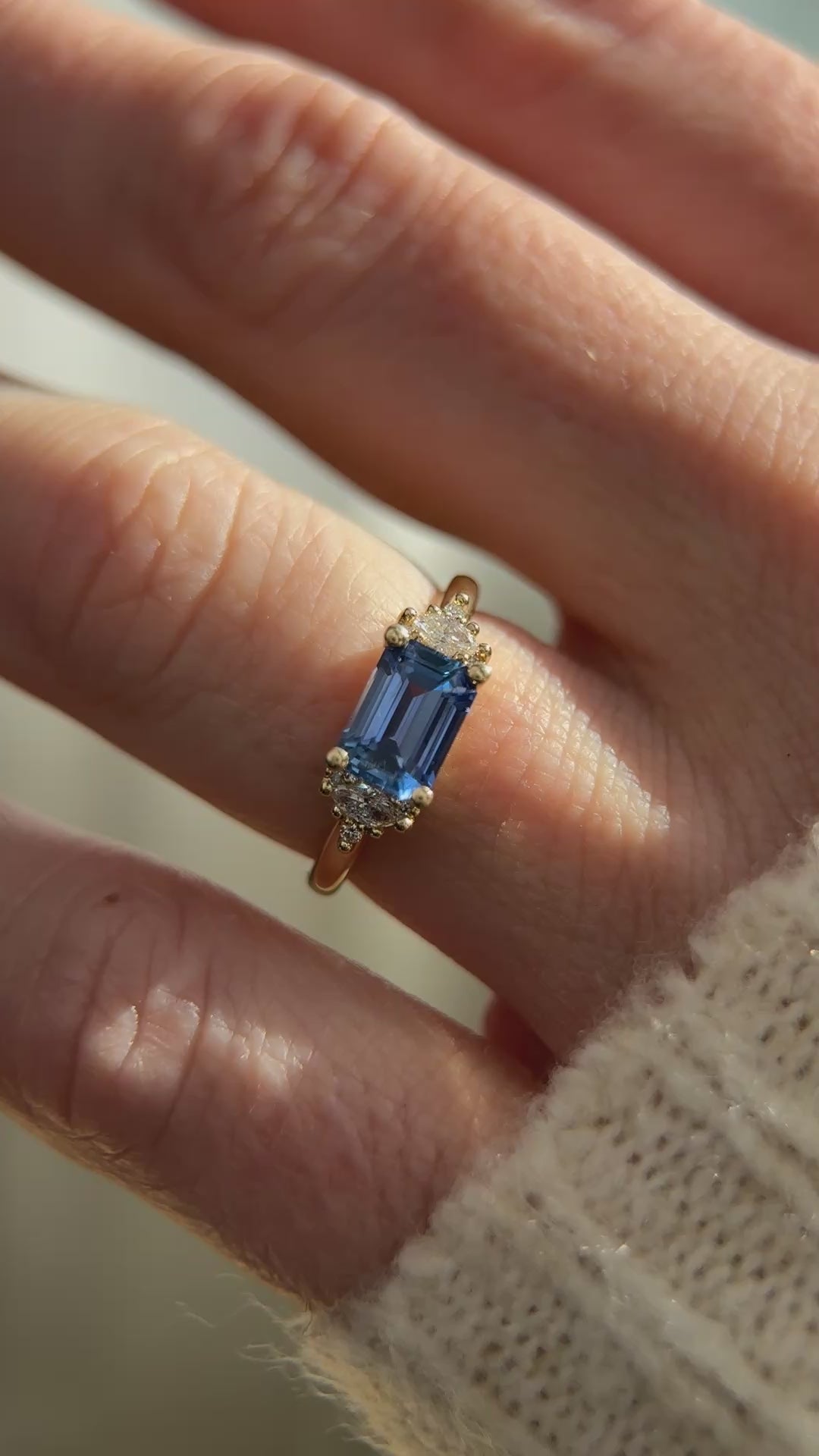 The Low Maren Ring | 1.6 CT Emerald Cut Blue Sapphire - east/west