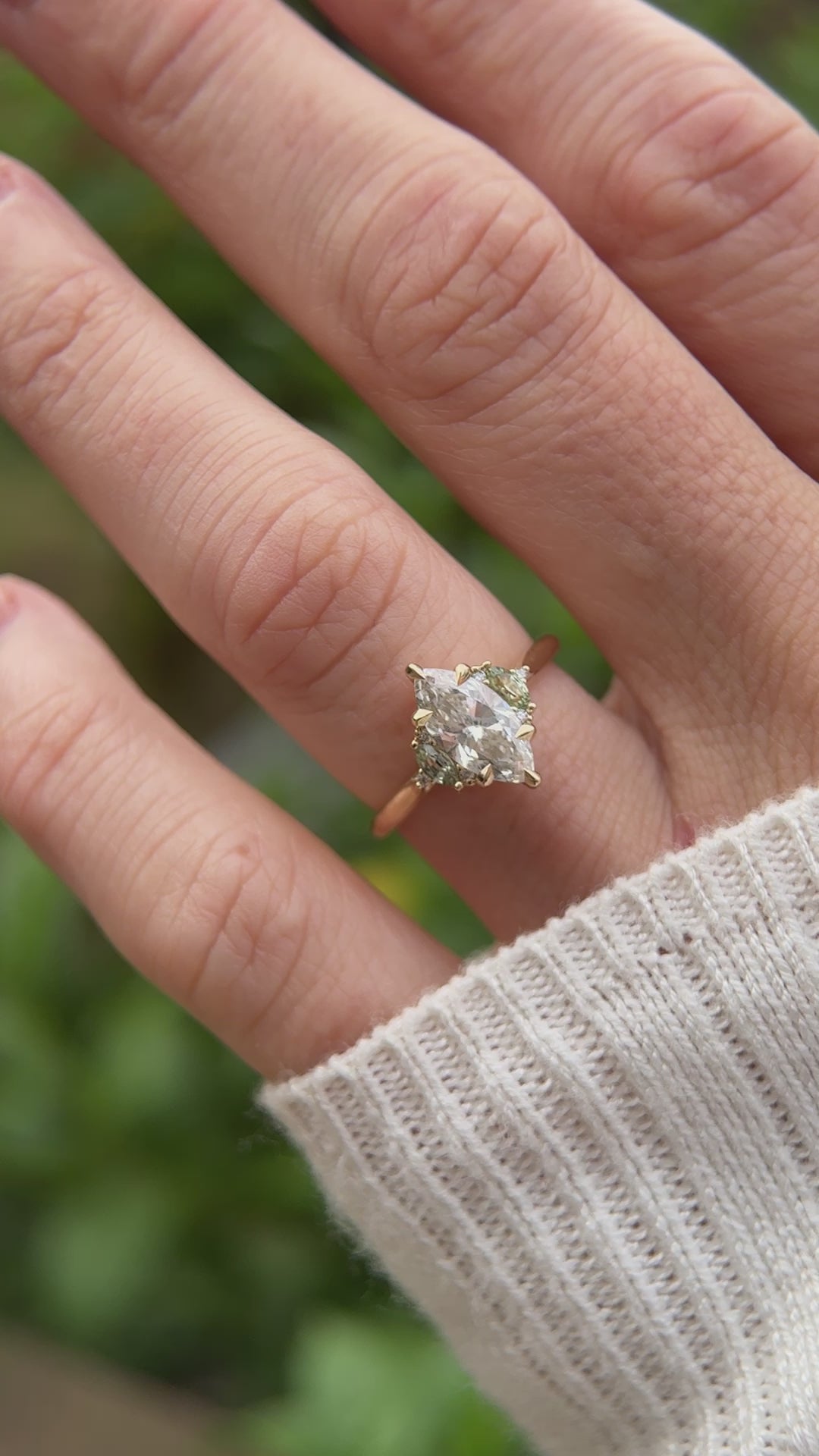 The Maren Ring | 1.1 CT Marquise Diamond & Green Sapphire Accents