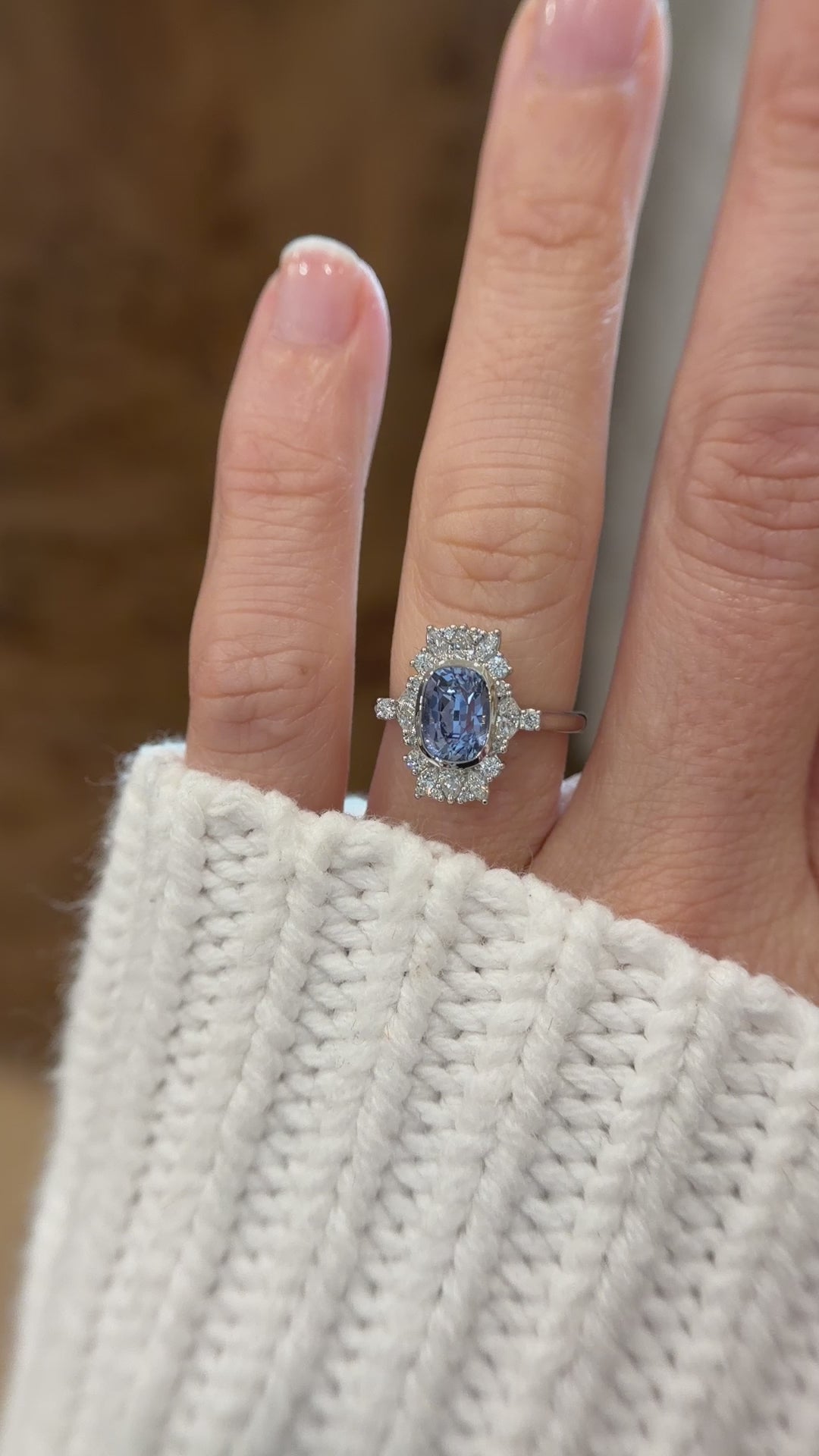 The Lace Ring | 2 CT Elongated Cushion Light Blue Sapphire