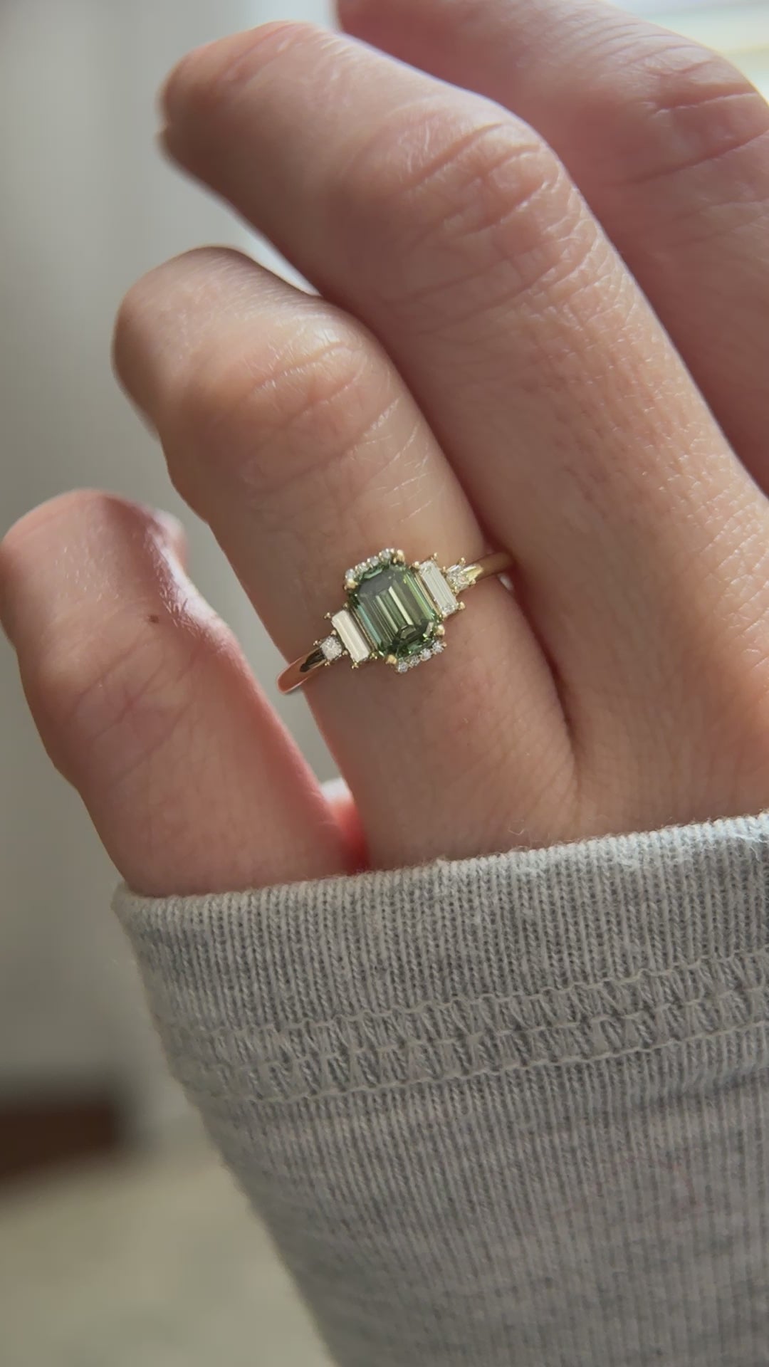 The Sura 1.02 CT Emerald Cut Green Diamond Ring