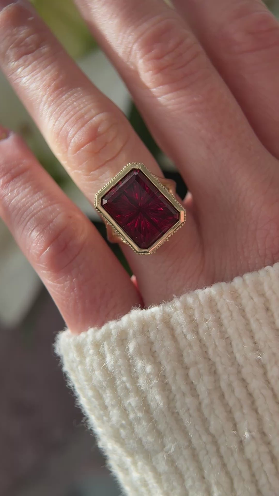 The Yahrin Ring | 14.6 CT Rectangular Starbrite™ Cut Rhodolite Garnet
