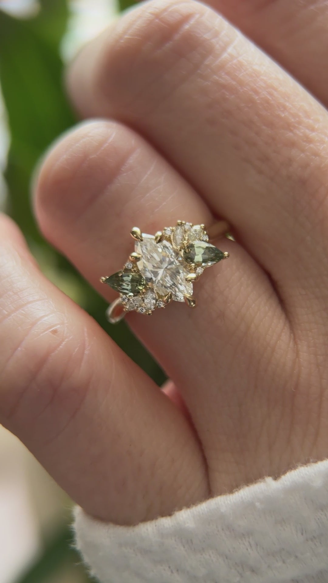 The Fleur Ring | Marquise - Green Sapphire Accents