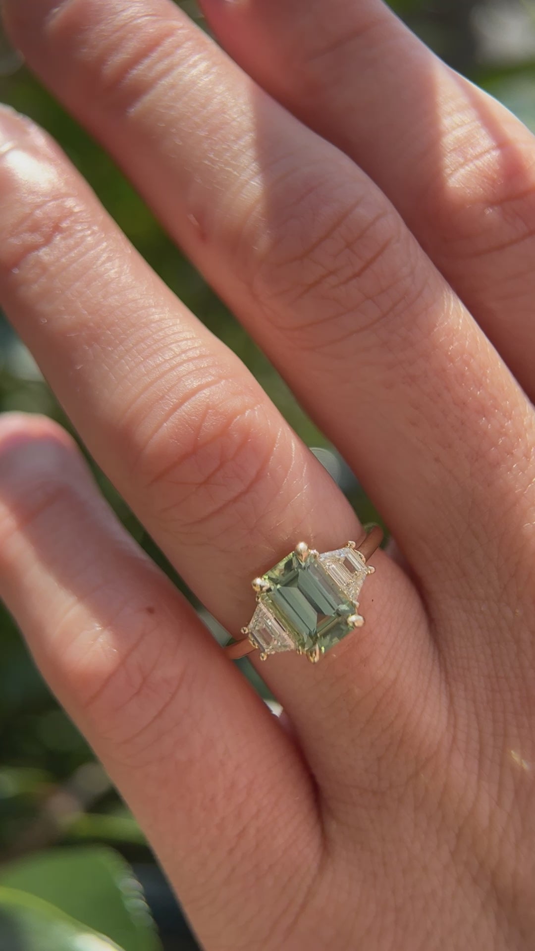 The Tría Ring - 2.1 CT Sage Green Emerald Cut Tourmaline