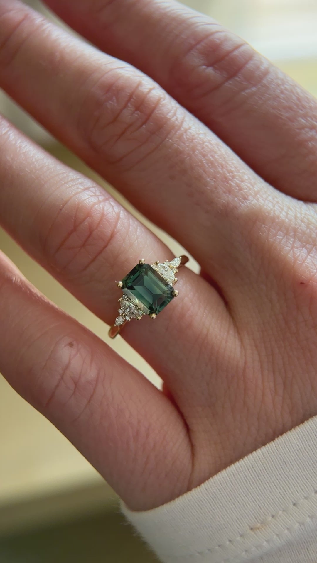 The Maeve 2.25 CT Emerald Cut Teal Green Sapphire Ring