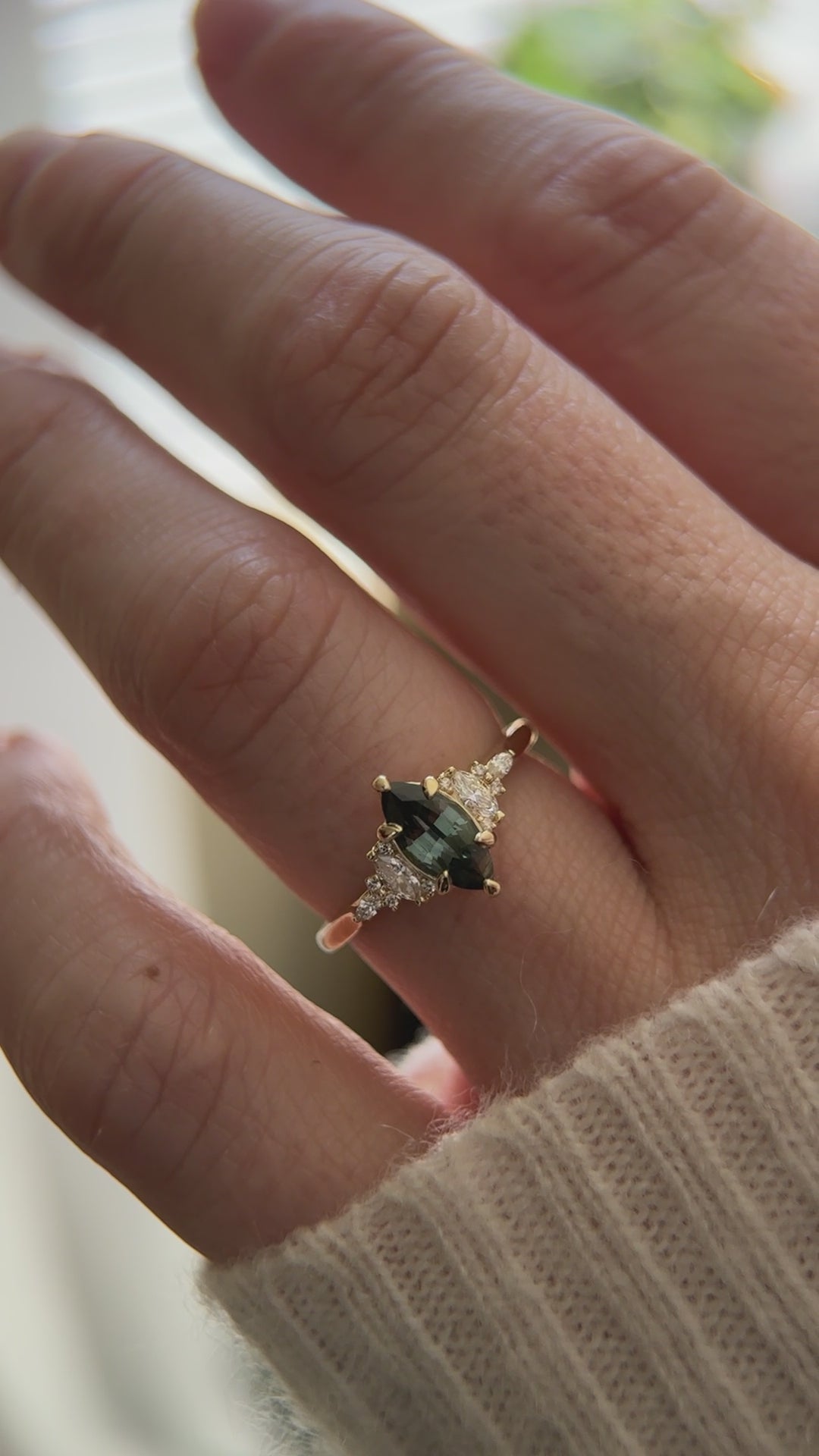 The Maeve 0.85 CT Marquise Teal/Green Sapphire Ring