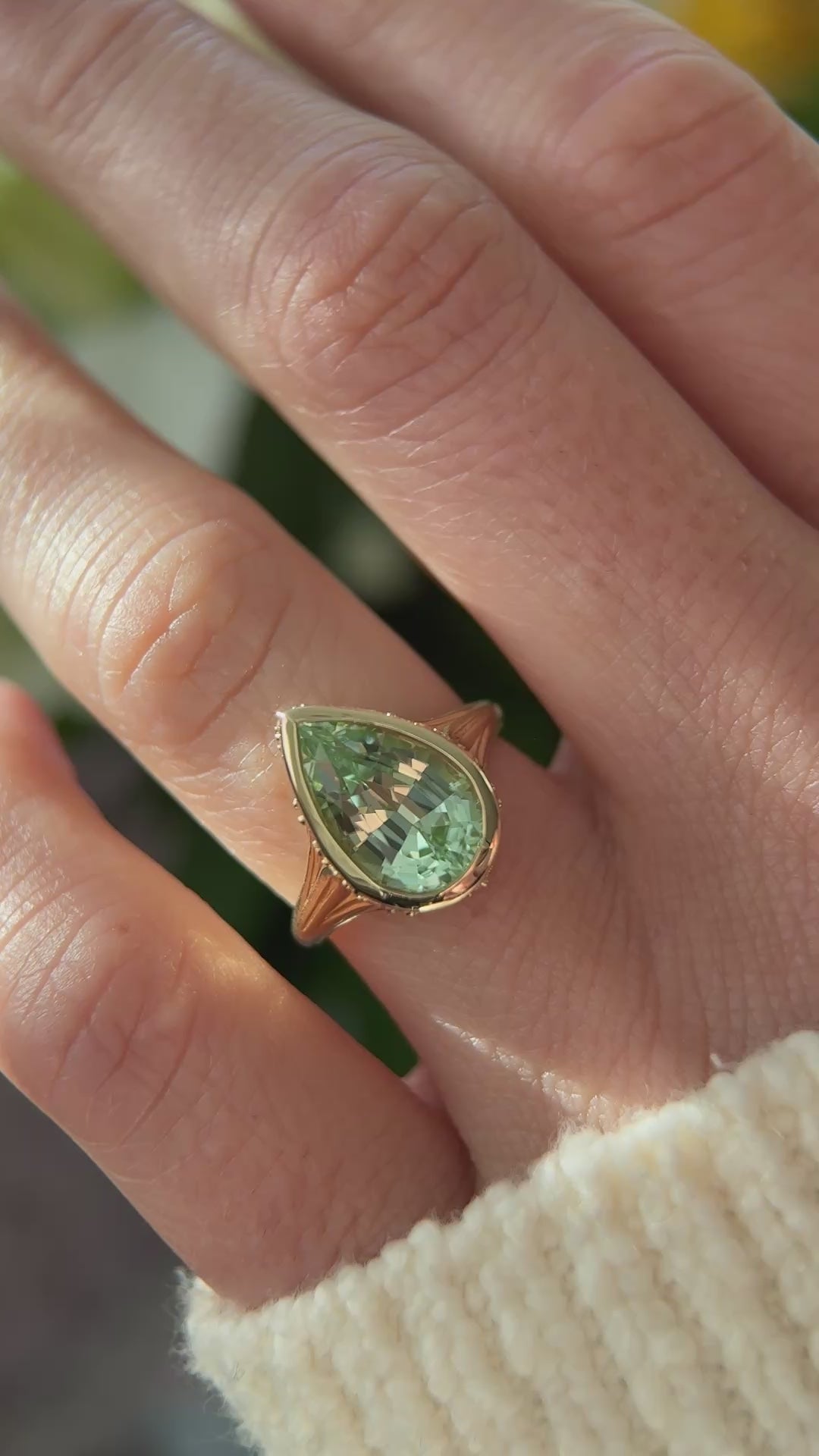 The Nightbloom Ring | 4.08 CT Pear Mint Green Tourmaline