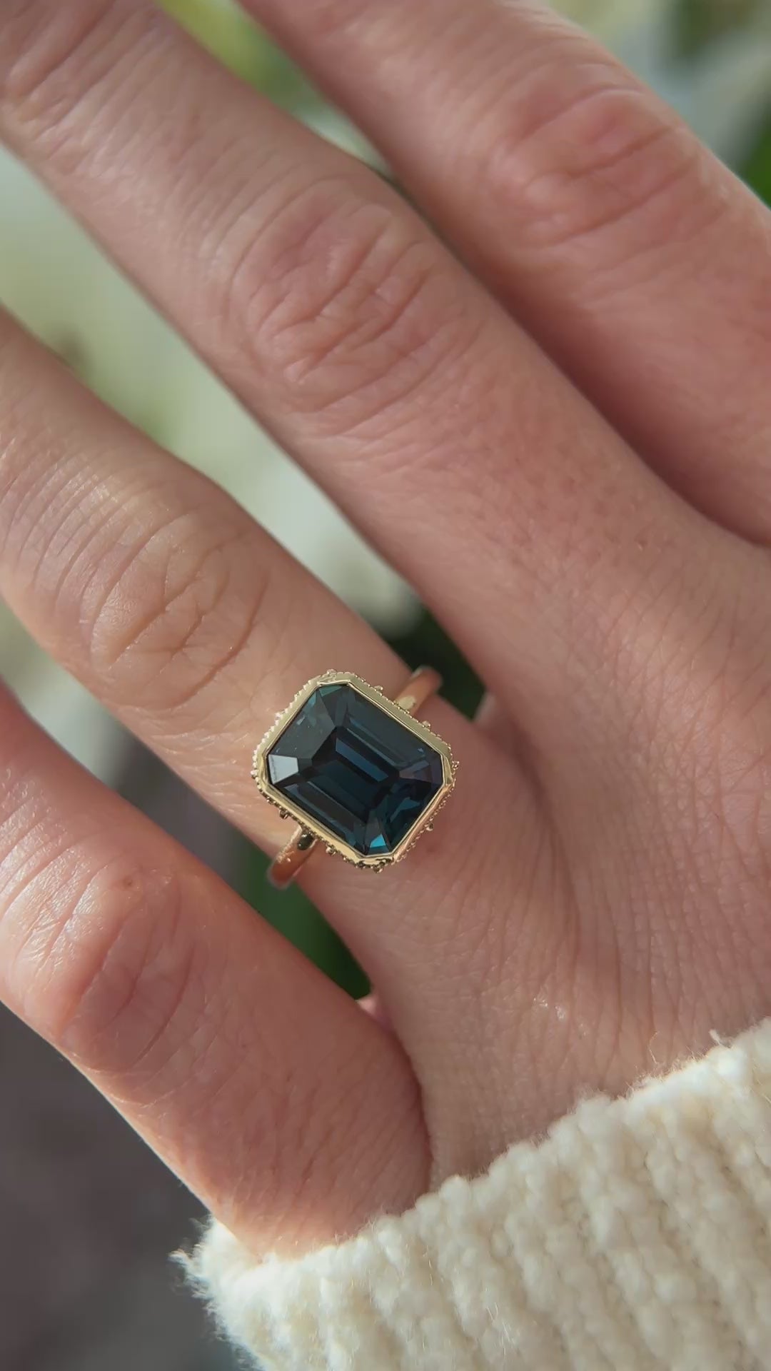 The Sitara Ring | 5.53 CT Emerald Cut Teal Sapphire