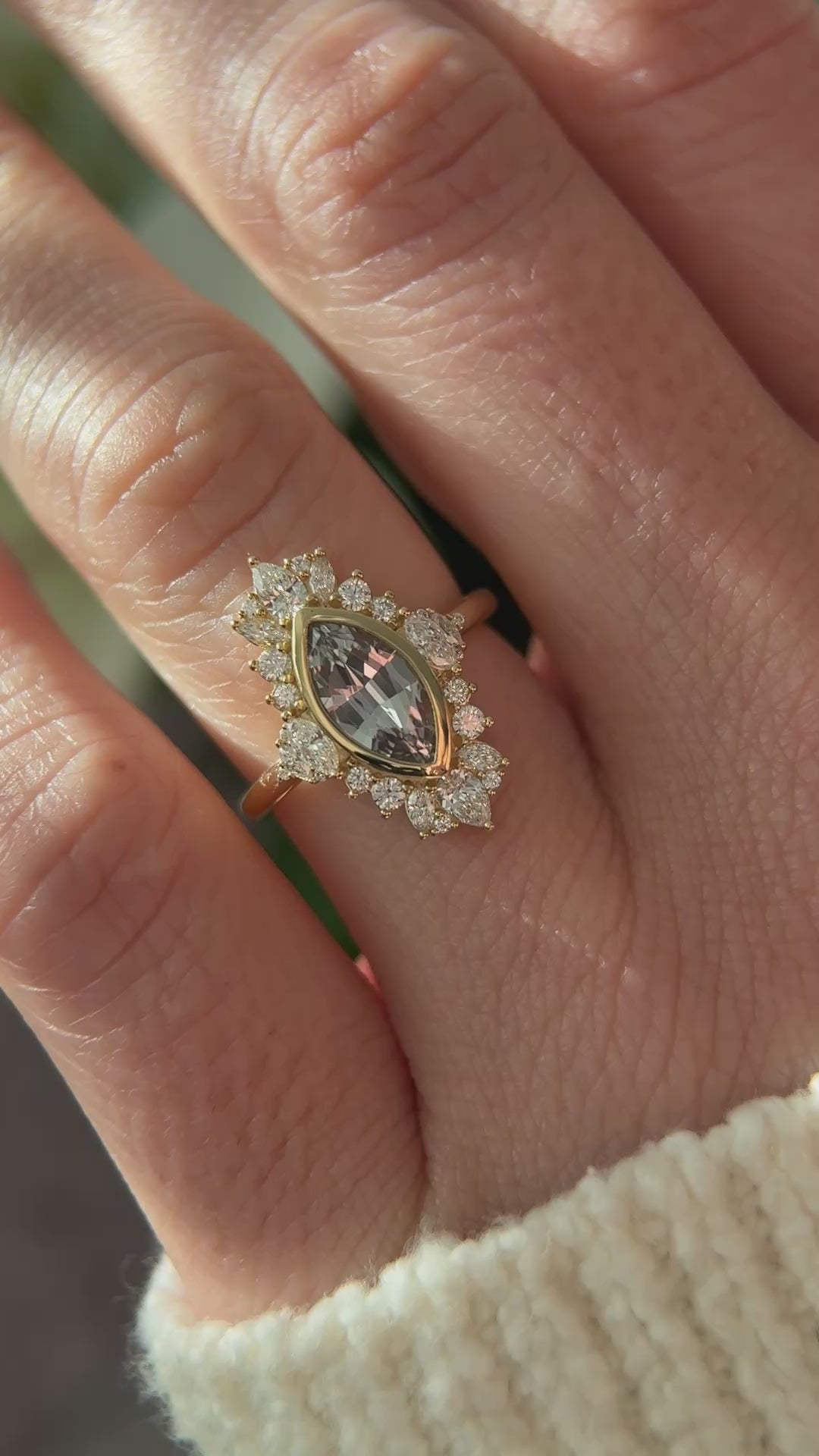 The Ethereal Ring | 1.22 CT Marquise Gray/Green Sapphire