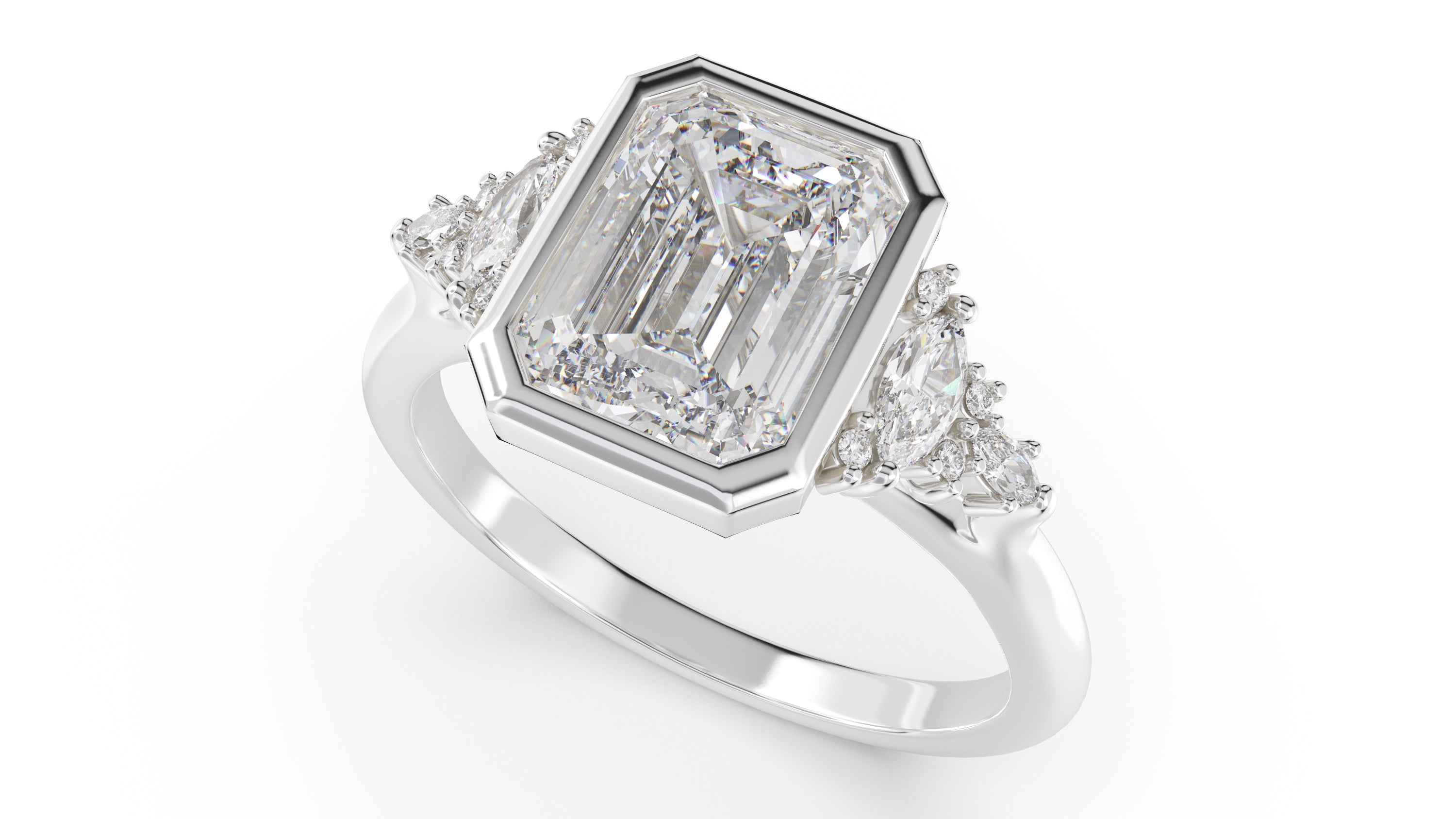 The Bezel Maeve Ring | Emerald Cut | Setting Only - Lavender Creek Gems