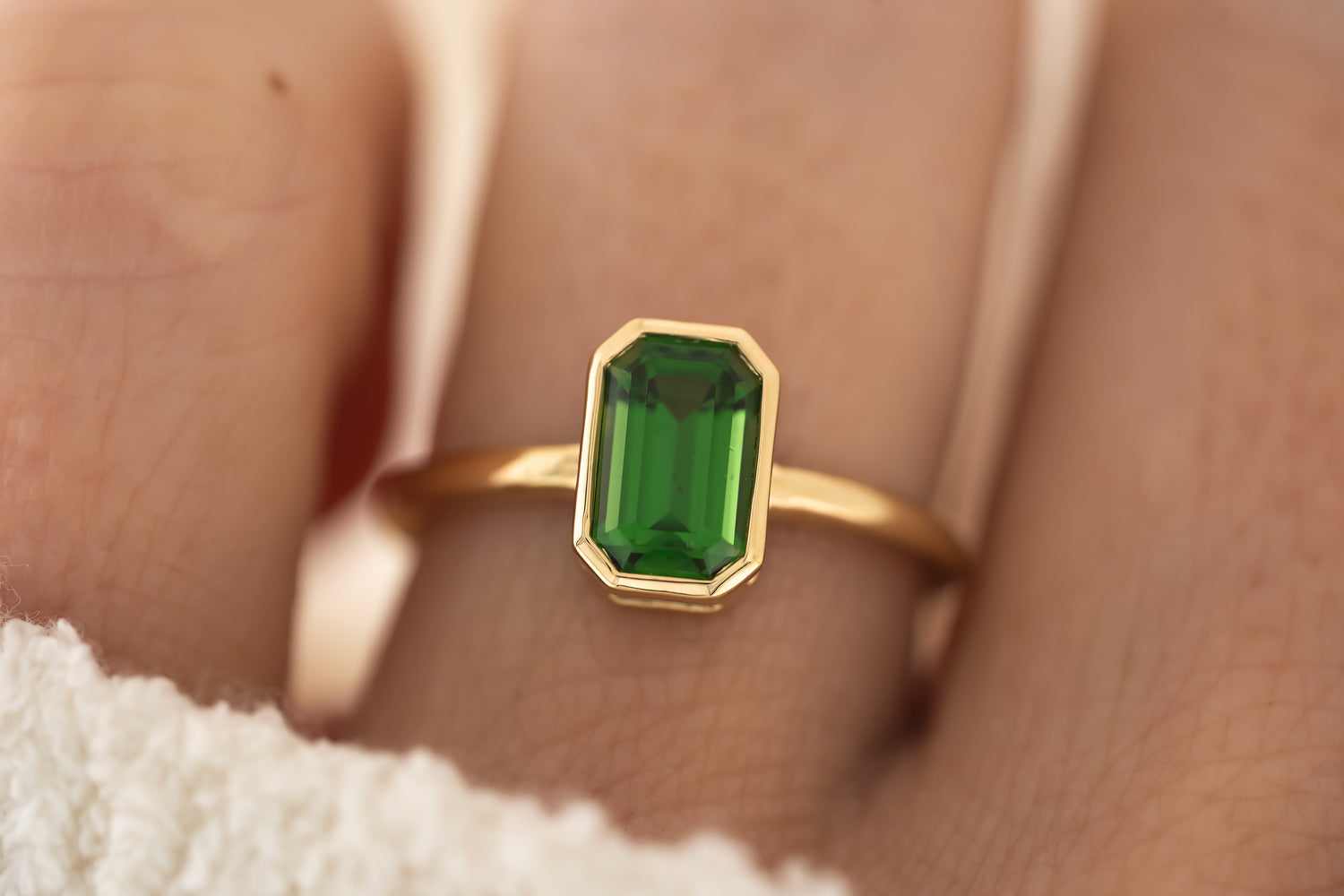 The Bezel Ring | 1.3 CT Emerald Cut Chrome Tourmaline - Lavender Creek Gems 