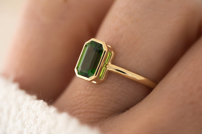 The Bezel Ring | 1.3 CT Emerald Cut Chrome Tourmaline - Lavender Creek Gems 