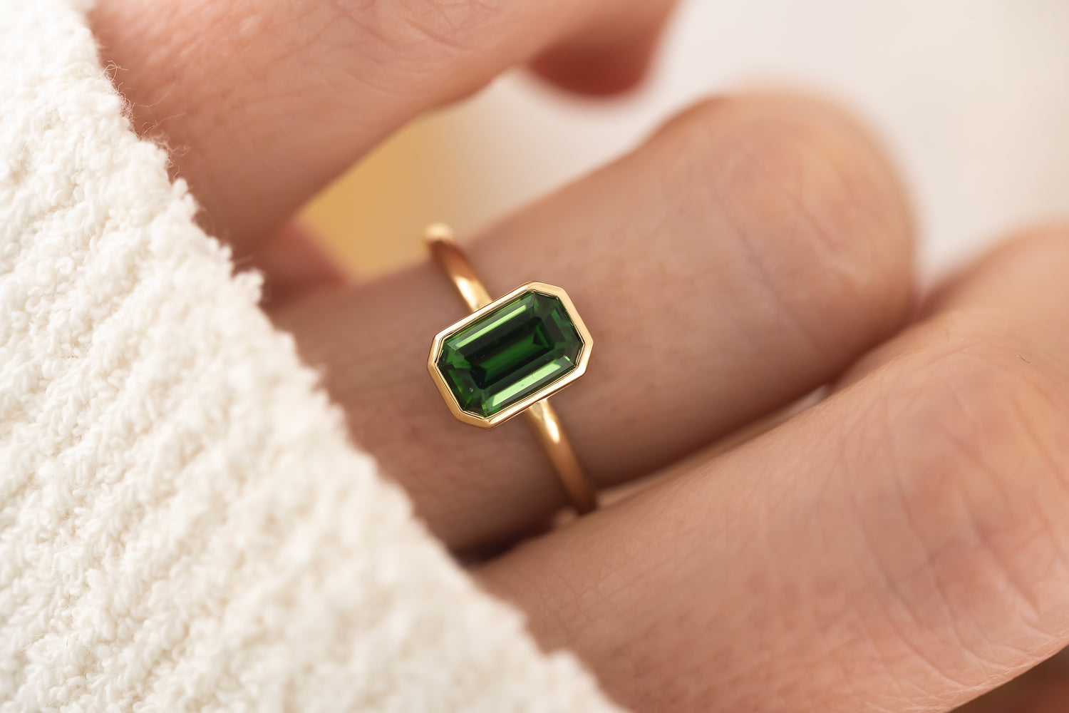 The Bezel Ring | 1.3 CT Emerald Cut Chrome Tourmaline - Lavender Creek Gems 