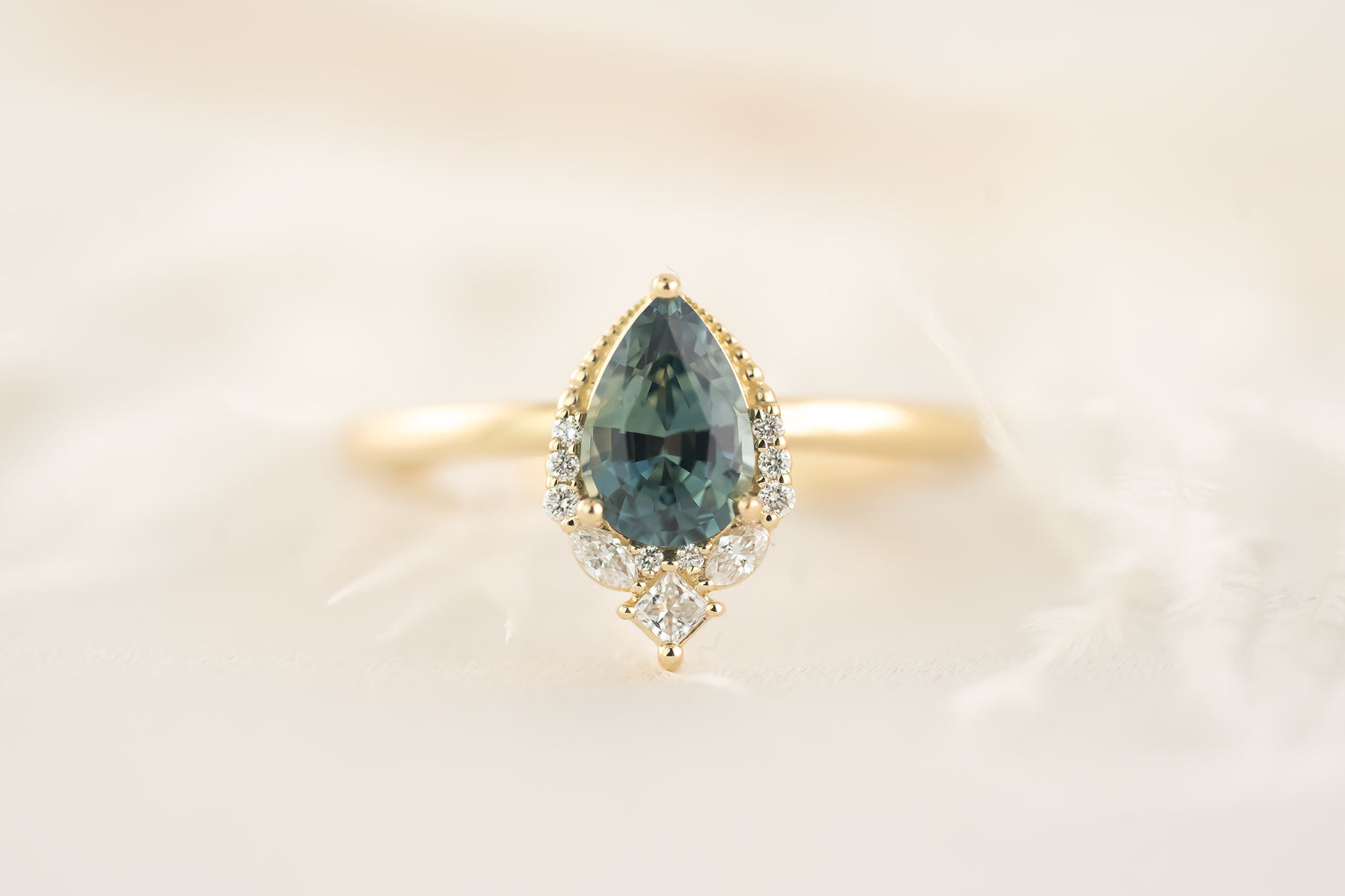 The Charlotte Ring - 0.93 CT Pear Teal Sapphire - Lavender Creek Gems 