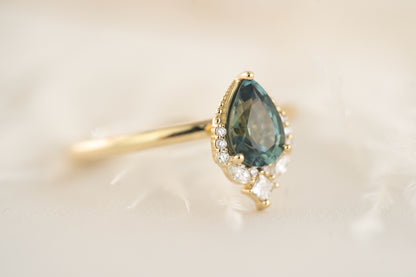 The Charlotte Ring - 0.93 CT Pear Teal Sapphire - Lavender Creek Gems 