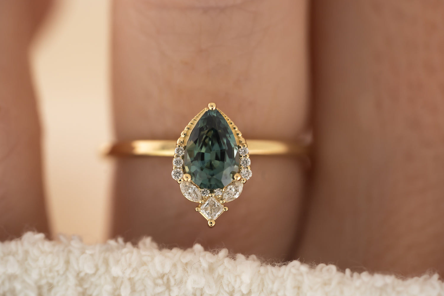 The Charlotte Ring - 0.93 CT Pear Teal Sapphire - Lavender Creek Gems 