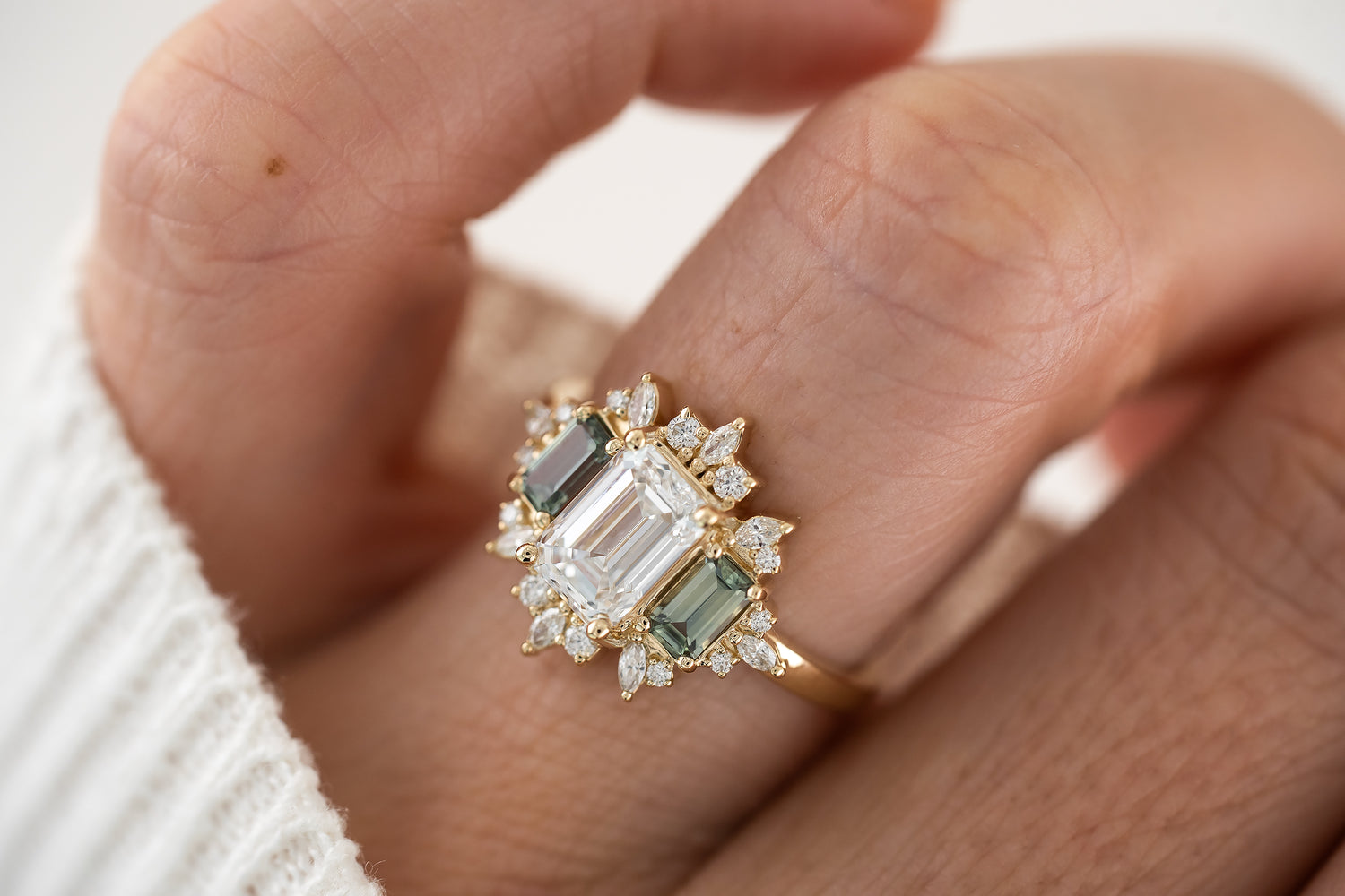 The Marial Ring | Diamond + Green Sapphire - Lavender Creek Gems 