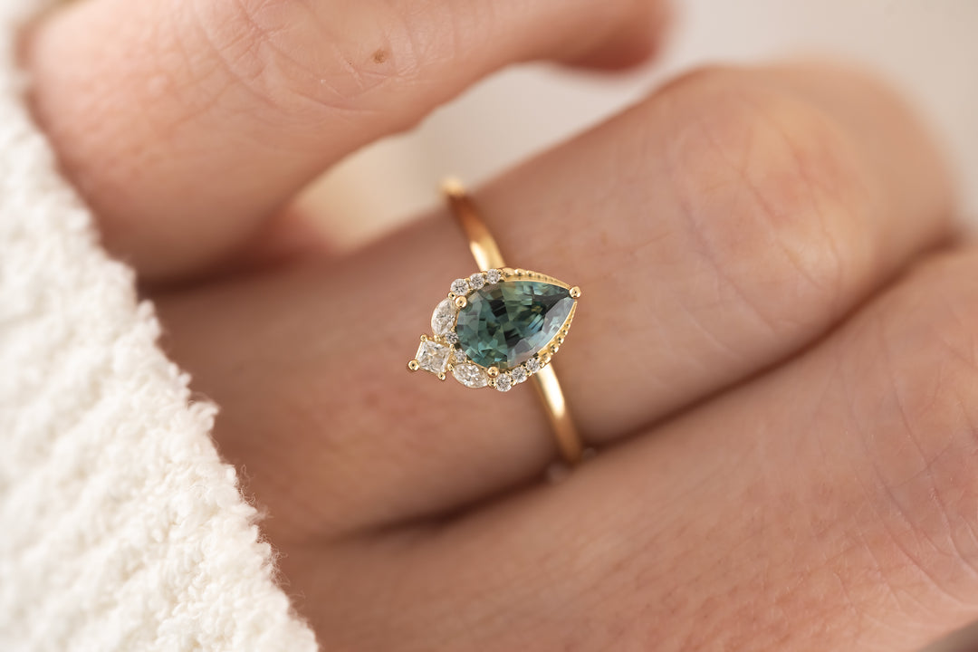 The Charlotte Ring - 0.93 CT Pear Teal Sapphire