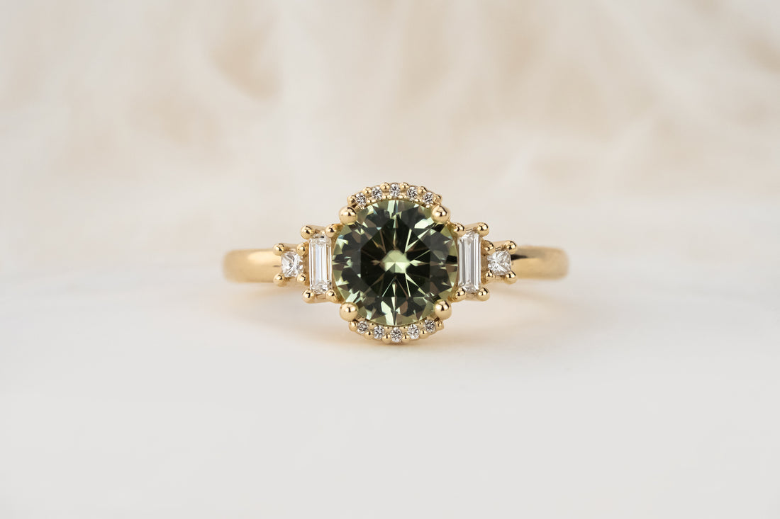 The Sura Ring | 1.25 CT Round Mint Tourmaline - Lavender Creek Gems 
