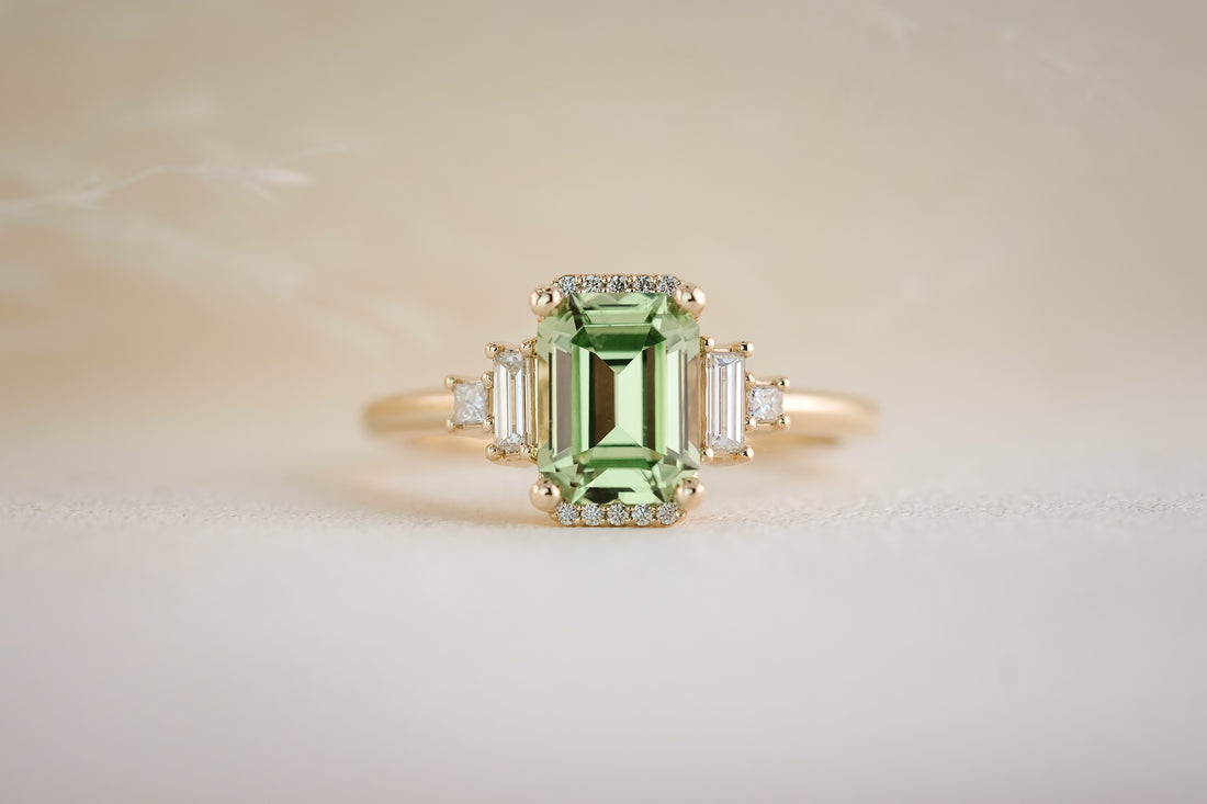 The Sura 1.81 CT Emerald Cut Green Garnet Ring - Lavender Creek Gems