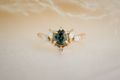 The Aurora 0.88 CT Pear Teal Sapphire Ring - Lavender Creek Gems 