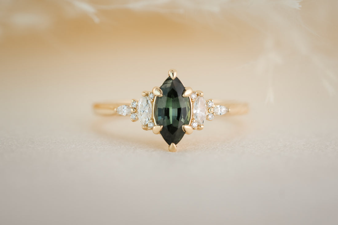 The Maeve 0.85 CT Marquise Teal/Green Sapphire Ring - Lavender Creek Gems