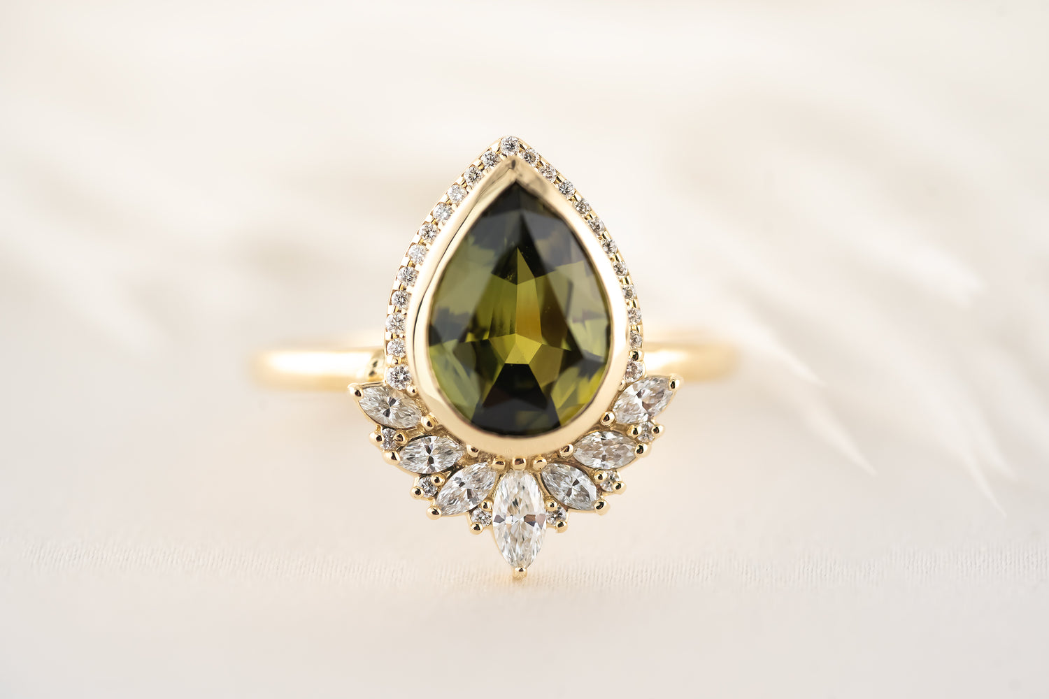 The Penelope Ring - 2.18 CT Pear Green Australian Sapphire - Lavender Creek Gems 