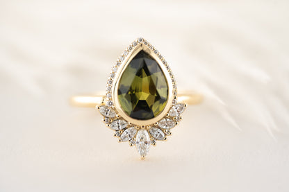 The Penelope Ring - 2.18 CT Pear Green Australian Sapphire - Lavender Creek Gems 