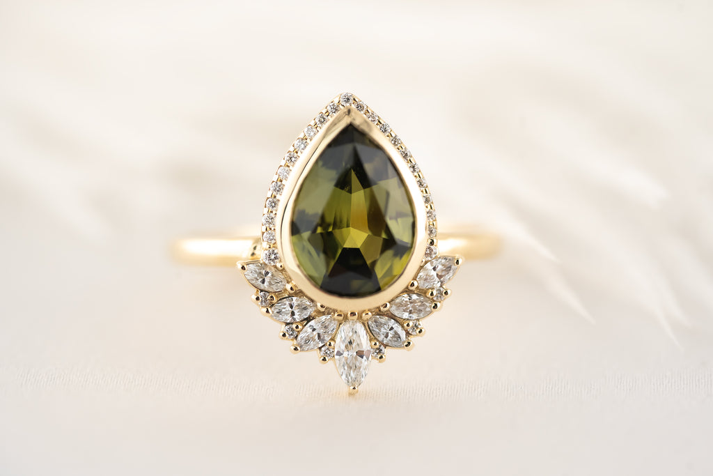 The Penelope Ring - 2.18 CT Pear Green Australian Sapphire - Lavender Creek Gems 