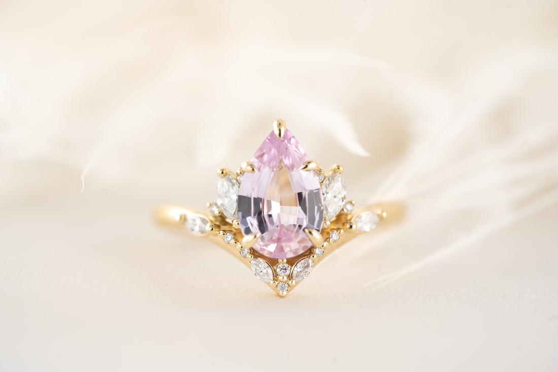 The Aurora Ring - 1.85 Pear Pastel Pink Sapphire - Lavender Creek Gems