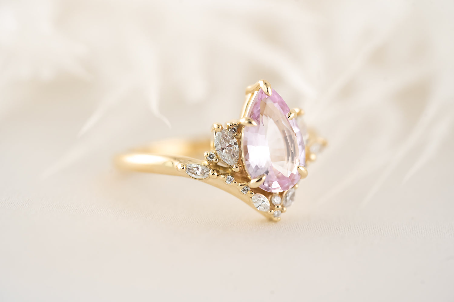 The Aurora Ring - 1.85 Pear Pastel Pink Sapphire - Lavender Creek Gems 