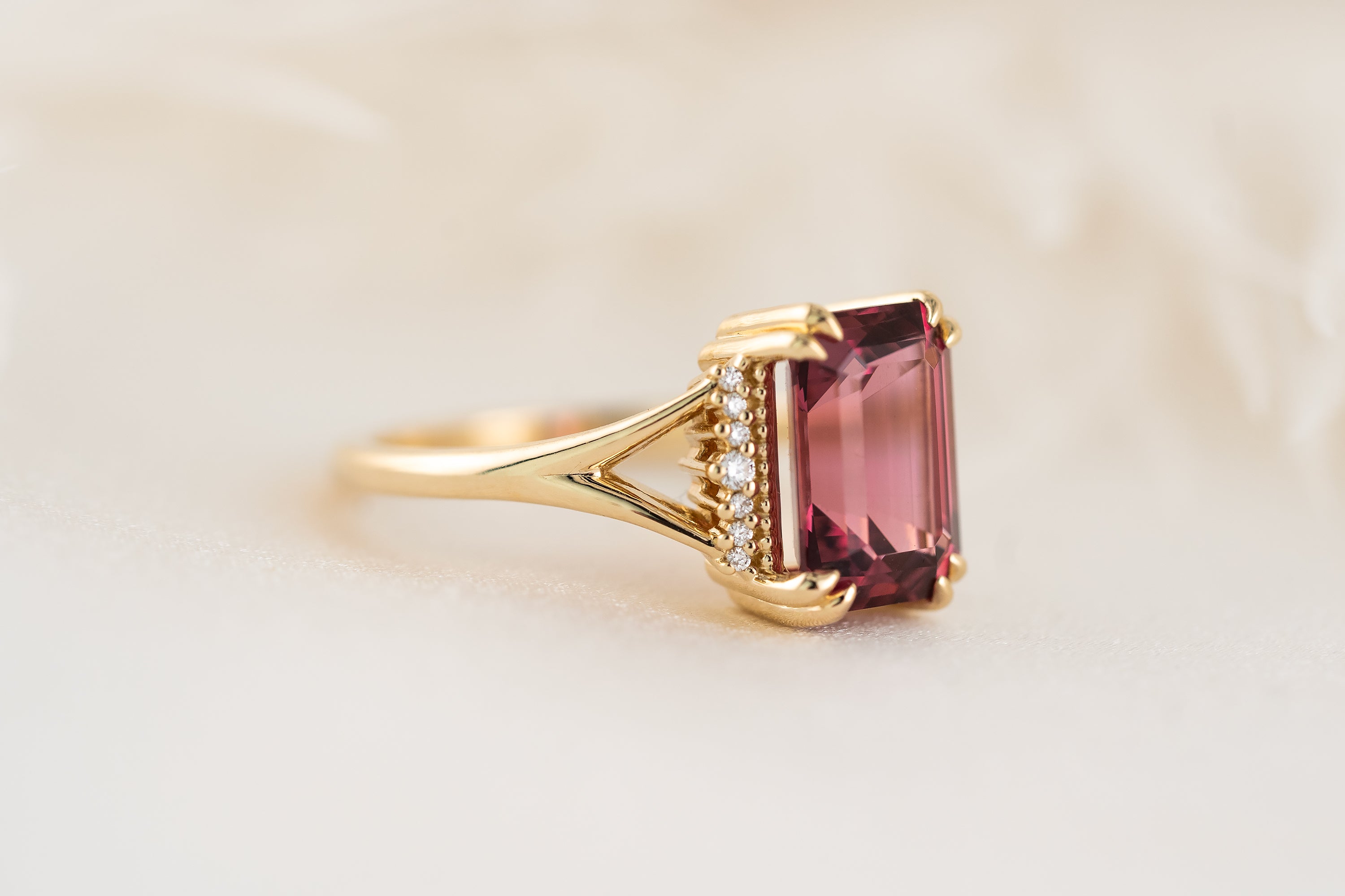 The Serendipity Ring | 3.46 CT Emerald Cut Red Spinel - Lavender Creek Gems 