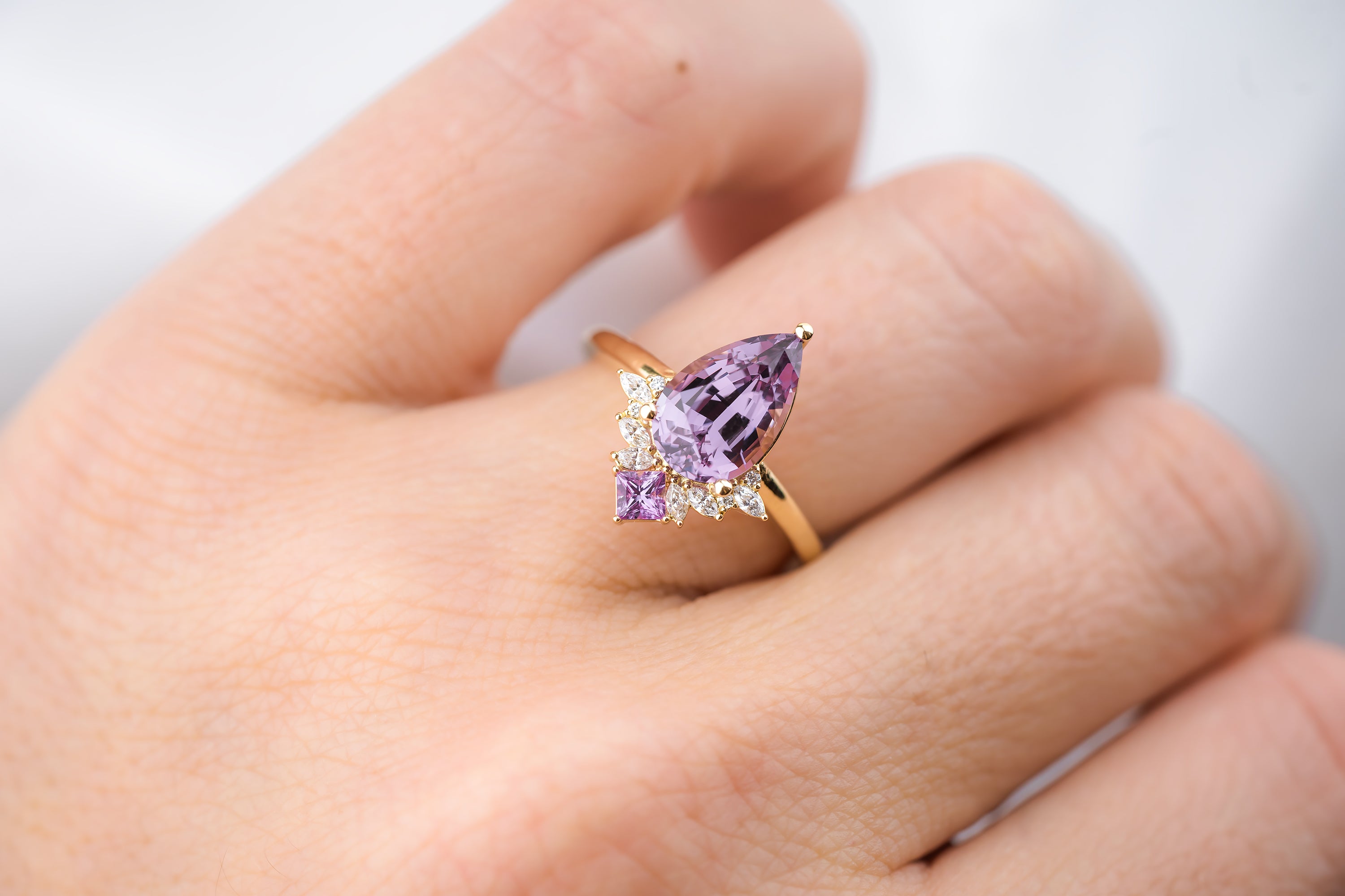 Purple Amethyst engagement ring-Solid 14k White gold-handmade diamond ring-Butterfly  flower-6x8mm Oval cut gemstone promise ring