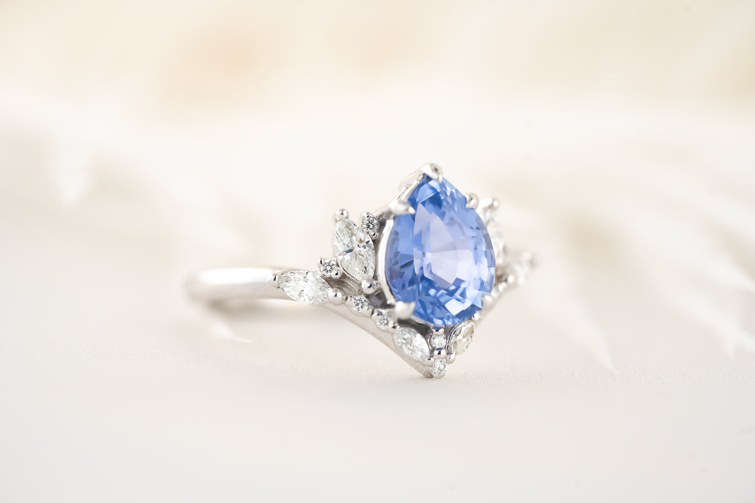 The Aurora Ring - 2 CT Pear Cornflower Blue Sapphire - Lavender Creek Gems 