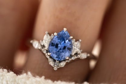 The Aurora Ring - 2 CT Pear Cornflower Blue Sapphire - Lavender Creek Gems 