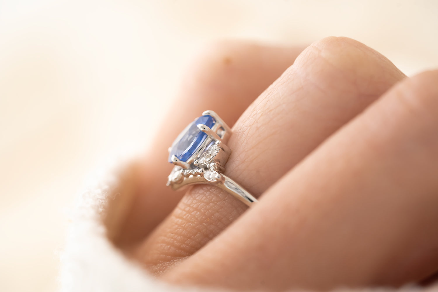 The Aurora Ring - 2 CT Pear Cornflower Blue Sapphire - Lavender Creek Gems 