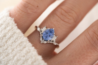 The Aurora Ring - 2 CT Pear Cornflower Blue Sapphire - Lavender Creek Gems 