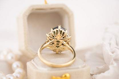 The Tria Ring | 5.52 CT Elongated Hexagon Starbrite™ Green Australian Sapphire - Lavender Creek Gems 