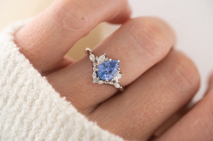 The Aurora Ring - 2 CT Pear Cornflower Blue Sapphire - Lavender Creek Gems 