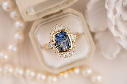 The Ethereal Ring | 3.82 Elongated Cushion Starbrite™ Bicolor Blue Sapphire - Lavender Creek Gems 
