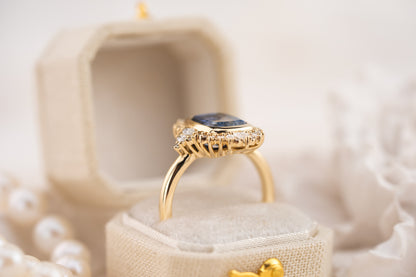 The Ethereal Ring | 3.82 Elongated Cushion Starbrite™ Bicolor Blue Sapphire - Lavender Creek Gems 