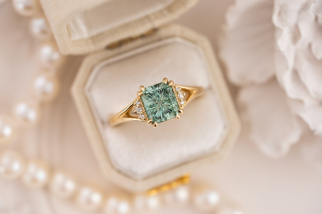 The Serendipity Ring | 1.9 CT Rectangular Starbrite™ Teal Green Tourmaline - Lavender Creek Gems 