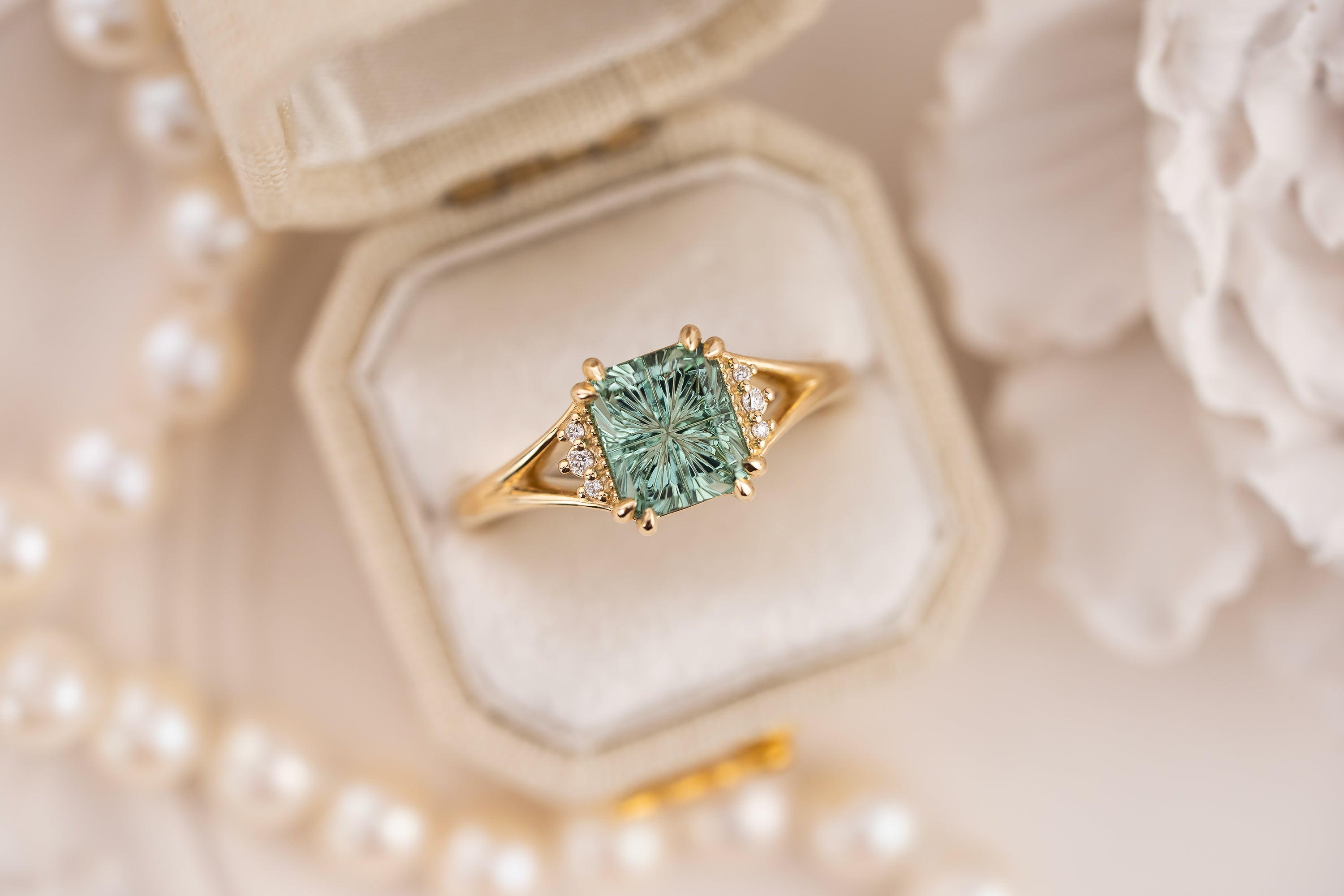 The Serendipity Ring | 1.9 CT Rectangular Starbrite™ Teal Green Tourmaline - Lavender Creek Gems 